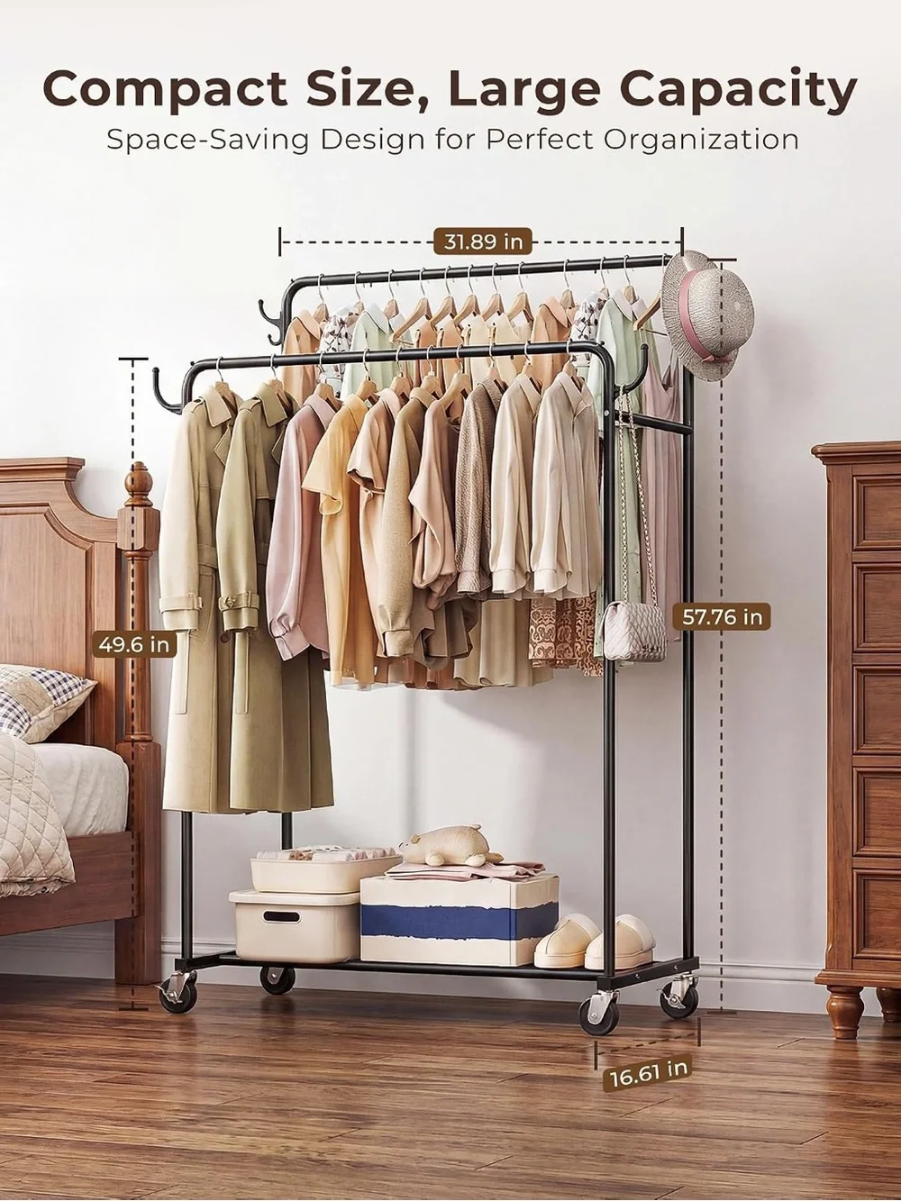 Adjustable Double Garment Rack in Black - Home Storage & Organization